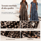 Abito lungo da donna con stampa leopardata e tasche, abito casual a maniche corte