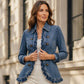 Giacca in denim con volant e doppia abbottonatura da donna