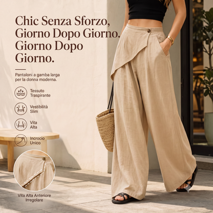 Pantaloni da donna con avvolgimento irregolare e gambe larghe