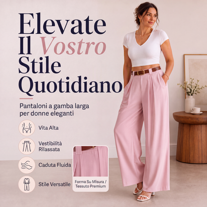 Eleganti pantaloni larghi a vita alta per donna