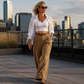 Eleganti pantaloni larghi a vita alta per donna