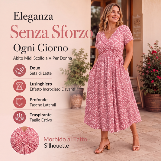 Abito elegante da donna con scollo a V e stampa floreale