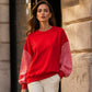 Top da donna oversize con scollo rotondo e motivo patchwork a quadri