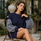 Top da donna oversize con scollo rotondo e motivo patchwork a quadri