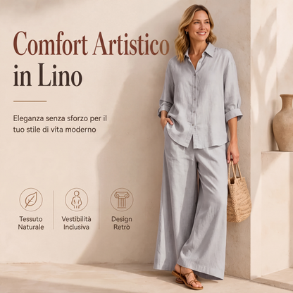 Completo donna: camicia casual e pantaloni a gamba larga fluidi