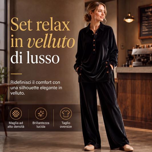 ⏰ Ultimo Giorno di Saldi – SCONTO 50% ✨Completo da donna: camicia a maniche lunghe in velluto e pantaloni a gamba larga