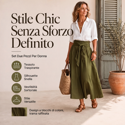 Completo da donna con camicia elegante e gonna con cintura