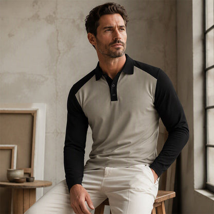 Camicia casual da uomo con motivo a blocchi di colore, maniche lunghe