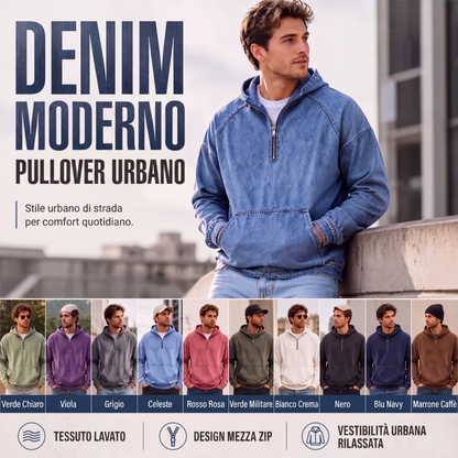 Giacca di jeans casual da uomo con mezza zip