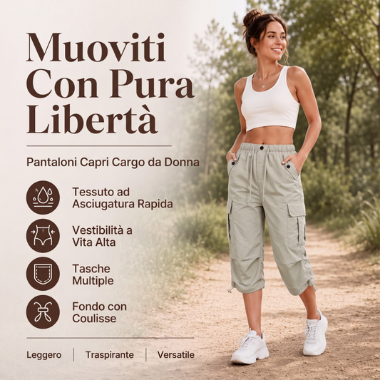 Pantaloni capri cargo da donna leggeri e ad asciugatura rapida