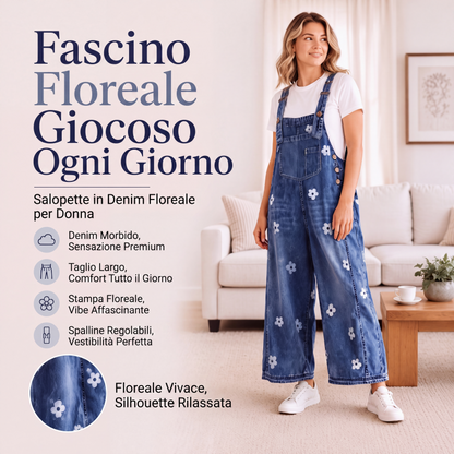 Salopette in jeans Damjeans con motivo floreale e vestibilità comoda