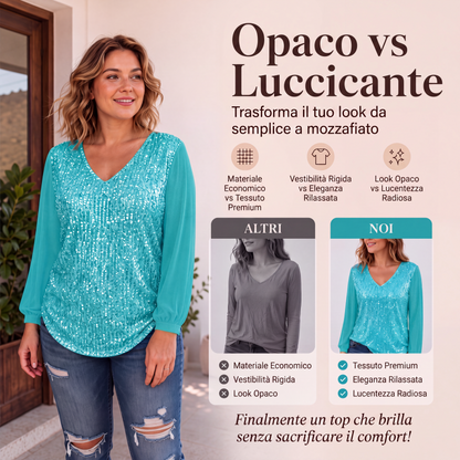 💎 Offerta esclusiva 👚 Top da donna con scollo a V e paillettes – Aspetto glamour ed elegante