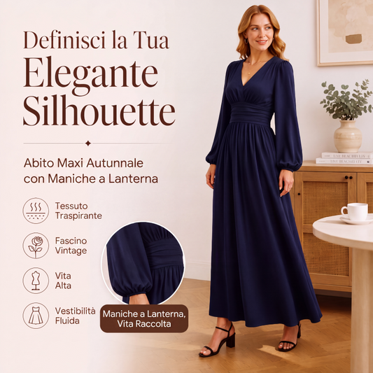 Abito lungo da donna con spacco alto e scollo a V profondo