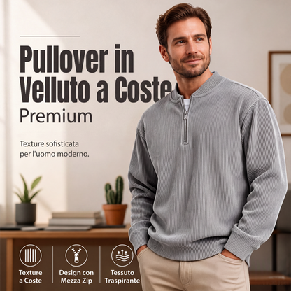 ⏰ Ultimo Giorno di Saldi – SCONTO 50% ✨Felpa da uomo in velluto a coste con zip corta, top casual a maniche lunghe con colletto rialzato