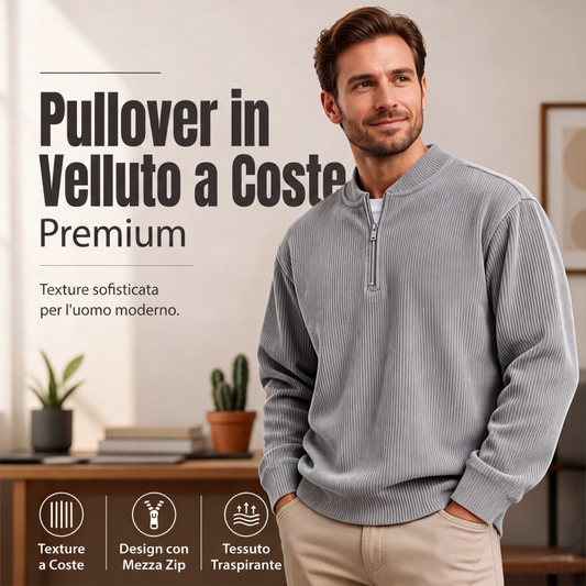 ⏰ Ultimo Giorno di Saldi – SCONTO 50% ✨Felpa da uomo in velluto a coste con zip corta, top casual a maniche lunghe con colletto rialzato