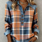 Camicia da donna in denim patchwork con colletto a revers e maniche lunghe