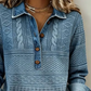 Camicia da donna in denim patchwork con colletto a revers e maniche lunghe