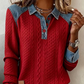 Camicia da donna in denim patchwork con colletto a revers e maniche lunghe