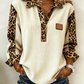 Camicia da donna in denim patchwork con colletto a revers e maniche lunghe