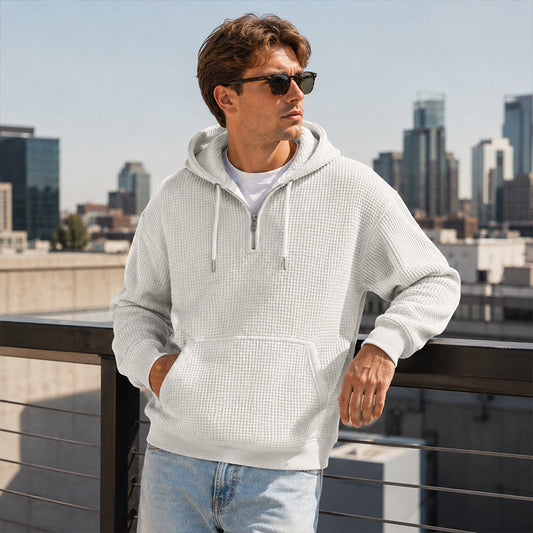 Felpa con cappuccio da uomo in maglia con zip corta a un quarto