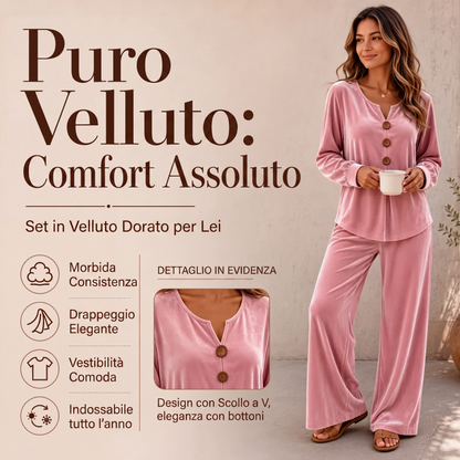 Set di abbigliamento da casa casual in velluto da donna, 2 pezzi
