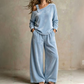📢📢Sconto del 50%!!!🎉✨Set composto da top da donna con spalle scoperte e pantaloni a gamba larga
