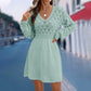 Abito donna in maglia a maniche lunghe con scollo a V