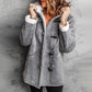 Cappotto da donna con cappuccio in finta pelle scamosciata e fodera in peluche sintetico