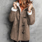 Cappotto da donna con cappuccio in finta pelle scamosciata e fodera in peluche sintetico