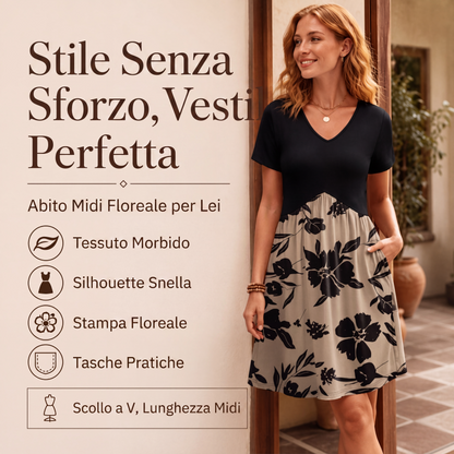Abito da donna midi con scollo a V e maniche corte