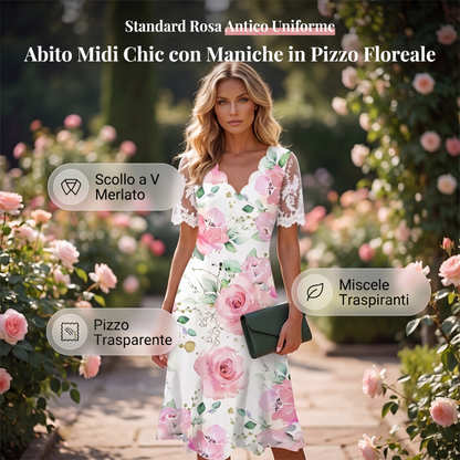 Abito da donna con stampa floreale e maniche in pizzo
