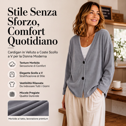 Cardigan in maglia di velluto a coste con scollo a V da donna