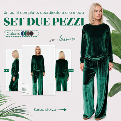 Completo donna due pezzi top e pantaloni in velluto