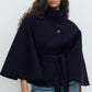 Cappotto da donna stile mantello con colletto alto e cintura