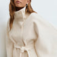 Cappotto da donna stile mantello con colletto alto e cintura