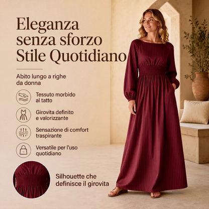 Abito lungo da donna a righe con vita elastica
