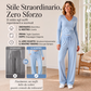 Completo donna con top a maniche lunghe scollo a V e pantaloni a gamba larga