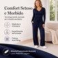 Completo donna con top a maniche lunghe scollo a V e pantaloni a gamba larga