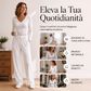 Completo donna con top a maniche lunghe scollo a V e pantaloni a gamba larga