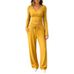 Completo donna con top a maniche lunghe scollo a V e pantaloni a gamba larga