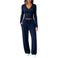 Completo donna con top a maniche lunghe scollo a V e pantaloni a gamba larga