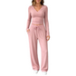 Completo donna con top a maniche lunghe scollo a V e pantaloni a gamba larga