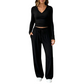 Completo donna con top a maniche lunghe scollo a V e pantaloni a gamba larga