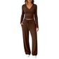 Completo donna con top a maniche lunghe scollo a V e pantaloni a gamba larga