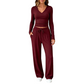 Completo donna con top a maniche lunghe scollo a V e pantaloni a gamba larga