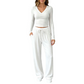 Completo donna con top a maniche lunghe scollo a V e pantaloni a gamba larga