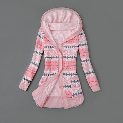 Cardigan con cappuccio a maniche lunghe stampa moda donna