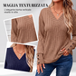 Top casual da donna a maniche lunghe con scollo a V