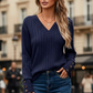 Top casual da donna a maniche lunghe con scollo a V