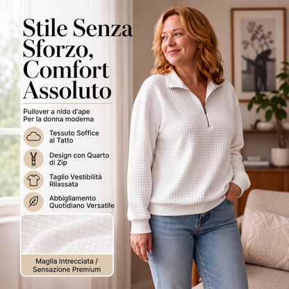Felpa da donna trapuntata a motivo a griglia con zip corta